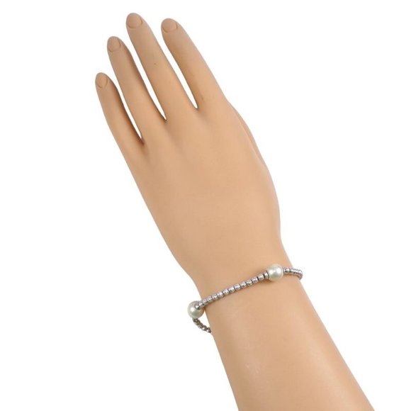 Sterling Silver Bead Ball Faux Pearl Chain Link Bracelet 7" 8mm - Picture 3 of 5